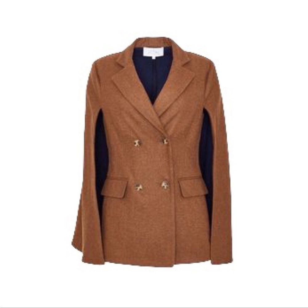 Pearl by Lela Rose Double Breasted Cape M Wool Blend Jacket in Brown